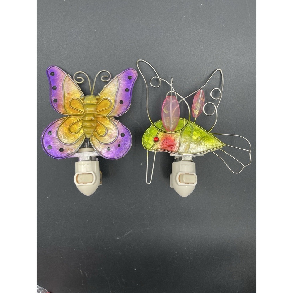 Capiz‎ Shell Butterfly & Hummingbird Night Lights Plug In Set Tested Working